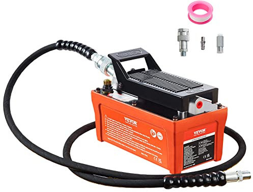 VEVOR 10 000 PSI 1/2 Gal reservoar, 3/8 tum oljeutlopp, NPT 1/4 tum inlopp, 2,0 m rör, fotaktiverad hydraulisk pump luftslitbana för automatiska karosserimaskiner och dragstolpe, orange