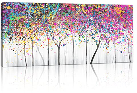 Mit Rahmen Großes Leinwandbilder Abstrakt Bilder Bunte Baumblüte Abstrakt bild auf leinwand Wandkunst Modern Wandbilder XXL Kunstdruck Deko für Wohnzimmer Schlafzimmer fertig zum Aufhängen 120x50cm