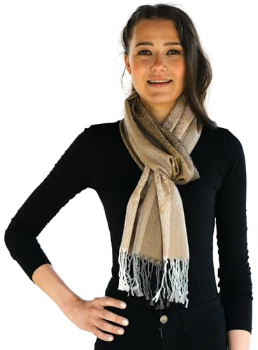 NELUHA Pashmina Schal für Damen – Warmer Herbst Winter und Frühling Damenschal mit Paisley Muster – Pashmina Stola 185 x 70 cm – Schals und Tücher Accessoire