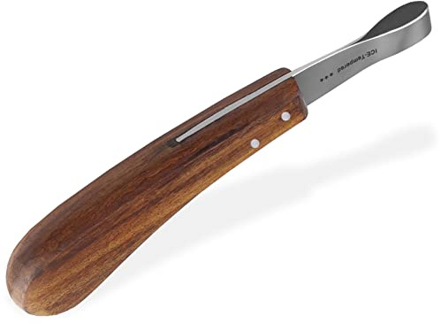 Hufmesser für Pferde Klauenmesser Rinnmesser Große Schlaufe Schlaufenmesser | Hufpflege-Messer Profi Hufschmied Werkzeug Spezialstahl Rostfrei mit ergonomischem Griff 2-Fach genietet für Tiere mit Hufe