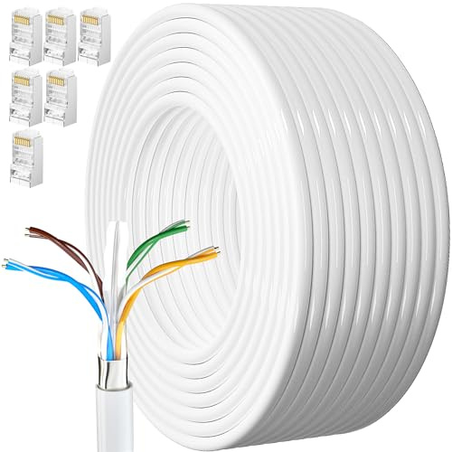Lan Kabel 30 Meter, Cat 6 Verlegekabel 30m Netzwerkkabel Weiß Outdoor Lange Außenbereich Installationskabel Wasserdicht Patchkabel Ethernet Kabel FTP 23AWG Geschirmtes Rj45 Gigabit Internetkabel