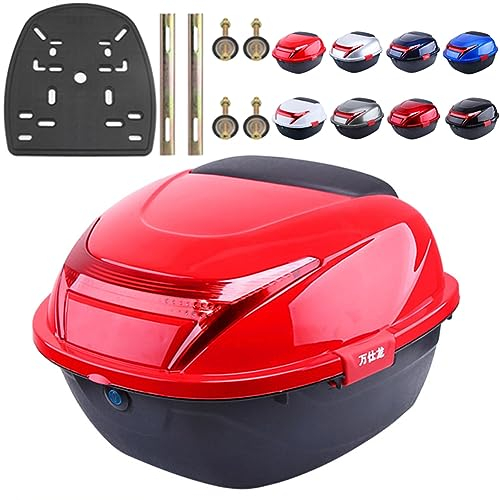 NUACOS Topcase für Roller Heckbox Universelle Motorrad Top Case Hinterhelm Aufbewahrungskoffer 28L AbschließBar Motorradkoffer mit RüCkenlehne und Platte für Moped Mofa,Rot,41.5 * 37 * 27.5cm