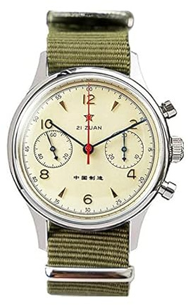 Seestern 1963 Heritage Chronograph Pilot Mekanisk Stål Nato-gul Grön Herrklocka