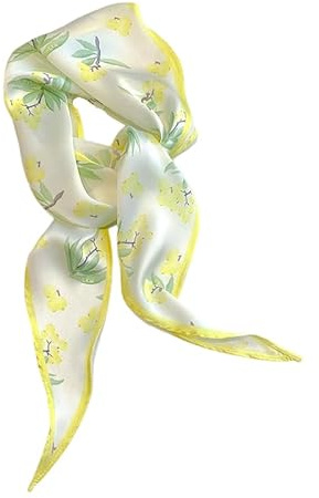 GIMIRO Dekorativ halsduk för kvinnor 120 x 36 cm strass sidenscarf diamantformat band blommor ränder vågpunkt, Yellow, 120 x 36 Centimeters
