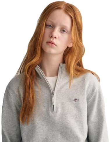 GANT Unisex barn sköld bomull halva blixtlås tröja, Ljusgrå melange, 146-152