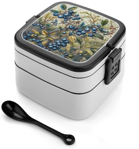 LXTDPBK Blueberry Branch XB0602028 Boîte à bento pour adulte pour homme et femme Boîte à déjeuner étanche avec cuillère à 2 compartiments pour le travail, la salle à manger, le camping