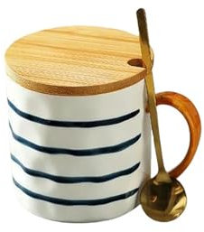 SJFYB coffee cup 400 Ml Tasse De Céramique Japonaise Avec Cuillère Couvercle Tasse De Café Lait Millé-Gré-301-400ml
