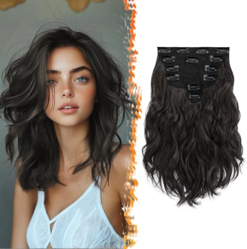 BARSDAR Clip in Haarverlängerungen Schwarz Braun 30cm Wellige Kurzes Clip in Extensions Für Frauen 6PCs Voller Kopf Dickes Synthetisches Haarteile Extensions - Schwarz Braun