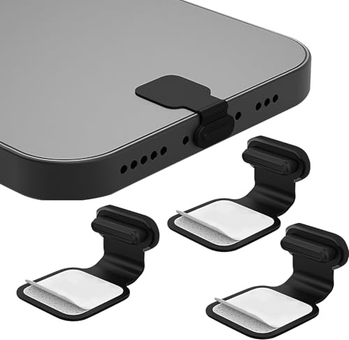 YYCLIPY 3pcs Type C Dust Plug Silicone USB C Dust Protectors Anti Dust Charging Port Cover with Removable Adhesive for Smartphones Tablets Laptops USB Ports (Black)