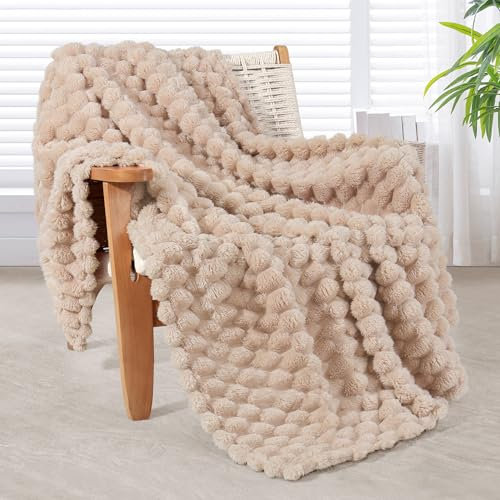 Whale Flotilla Coperta Morbida con Motivo Jacquard 3D, Coperta per Divano, letto, Squisita e Calda, per Tutte le Stagioni, 130 x 150 cm, Cammello