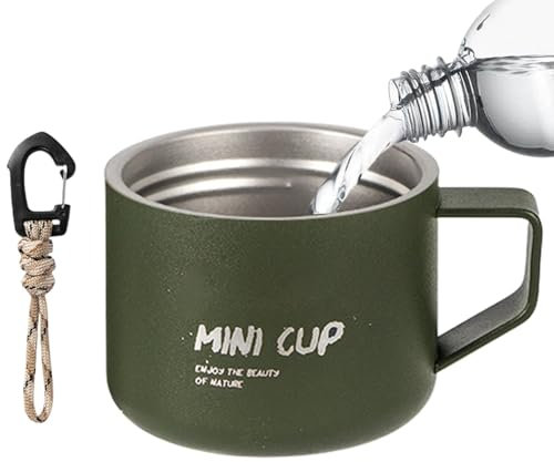 Campingbecher Aus Edelstahl - Doppelwandiger Karabinerhenkelbecher, Campingbecher Aus Metall, Campingbecher Aus Metall Mit Außengriff - Matte Wasserbecher Pe