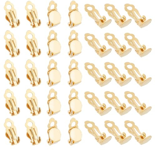 Hobbspring 50 Stück Ohrclips Zum Anklipsen 14 Karat Vergoldete Ohrclips Mit Schlaufe 304 flache Runde Tabletts Aus Edelstahl Nicht Durchstochene Ohrringe Zur Herstellung von Ohrringen