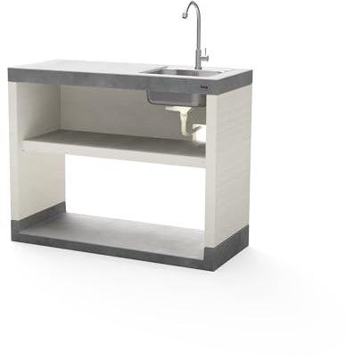 MAESTRO FERRETERO TUOZI - Módulo Stand Plan/VENIT 2 Lavabo/Grifo para Barbacoa de Obra Prefabricada (Blanco, Gris - 110 x 47 x 47 cm) - Uso en Exteriores