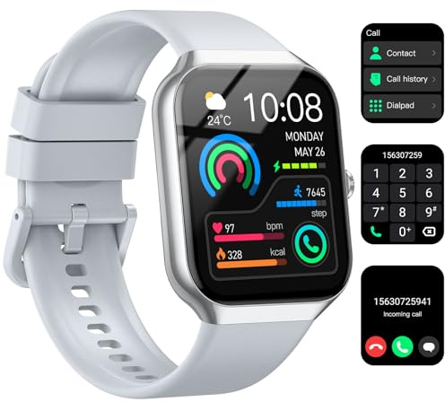 Jugeman Smartwatch Hombre Mujer, 2025 Reloj Inteligente con Llamada Bluetooth, Pulsómetro/Monitor de Sueño/Podómetro, 113+ Modos Pulsera Actividad Impermeable IP68 para Android iOS Gris