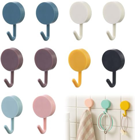 Huybaa Gancio Adesivo da Parete, 10 Pezzi Piccoli Ganci da Parete Colorati Senza Foratura o Chiodi, per Appendere Bagno, Cucina, Soffitto, Appendere, Parete