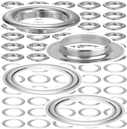 Akamino Lot de 30 œillets en laiton de 40 mm avec rondelles, kit d'œillets en métal galvanisé pour bâches de rideaux en tissu, ceinture en cuir, réparation de couture (argenté)
