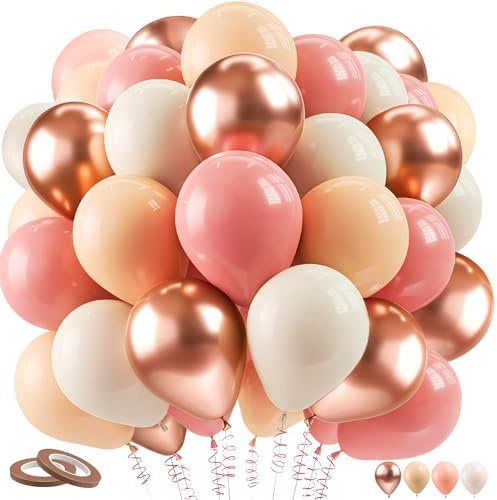 Luftballons Rosa Rosegold, YianHien 60 Stück 12 Zoll Latex Metallic Rosa Roségold Luftballons Set für Frau und Mädchen Geburtstag Hochzeit Babyparty Verlobung Jubiläum Taufe Graduierung Party Deko
