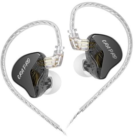CCA CRA PRO - Auricolari in-ear, IEM per gaming, con diaframma DLC ultra sottile, driver dinamico con cavo, bassi profondi, suono chiaro, cuffie IEM, per cantanti e DJ (nero, senza microfono)