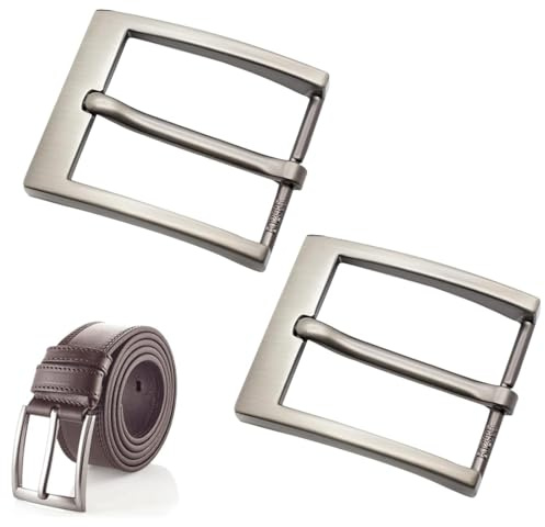 GNALIA Fibbia Per Cintura Uomo 2 Pezzi 40Mm Argento In Lega Di Zinco Lucido Quadrata Con Fibbie Di Ricambio