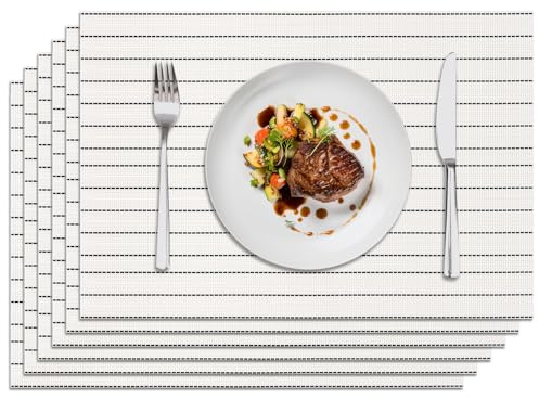 Privalace Tovaglietta Americane Lavabili Set di 6,Tovagliette in PVC Resistente al Calore Non-scivolose,per Tavolo da Cucina Natale e Partito(Bianco)