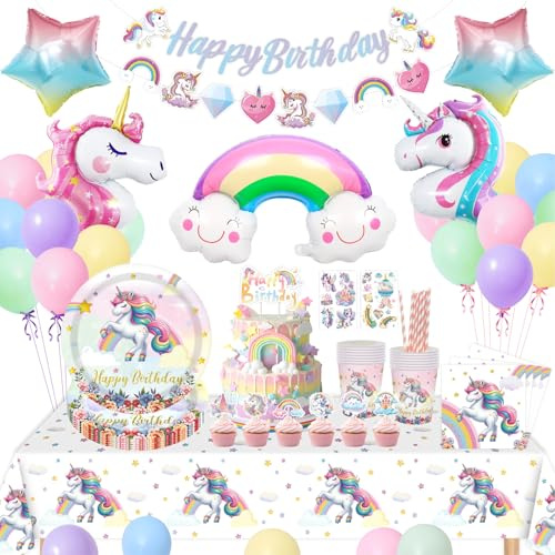 Unicorn Party Decorations, Unicorn Birthday Decorations, Unicorns Party Supplies, Birthday Decoration For Girls, Unicorns Balloons Paper Plates, Paper Cups, Napkins, Tablecloths, Banner
