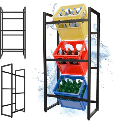 Tronitechnik® Getränkekistenregal GK03, 3 Kisten, Schwarz, 55x32x112 cm | Stabiles Kistenregal aus verzinktem Stahl mit 3 geneigten Ebenen und bis zu 100 kg Belastbarkeit je Ebene