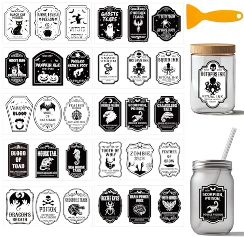 arricraft 10 Blätter Apotheker Etikett UV DTF Tasse Transfer Aufkleber | 24x11cm Wasserfest Rub On Sticker Möbelfolie Selbstklebend für DIY Kunsthandwerk Becher, Flaschen, 16oz Glas, Möbel