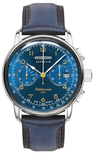 Zeppelin 9670-3 Herrenuhr 100 Jahre Méditerranée Edelstahl Silberfarben Blau Made in Germany