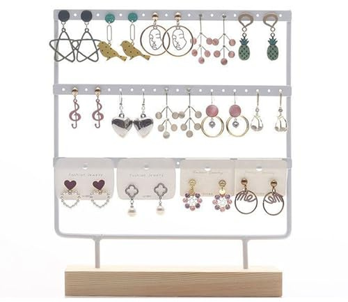 JOYOLA 60 Trous Organisateur de Boucle d'oreille, 3 Couches Presentoir a Boucle D'oreille avec Base en Bois, Porte Boucles D'oreilles Présentoir pour Bijouterie, Maison – Montage Facile