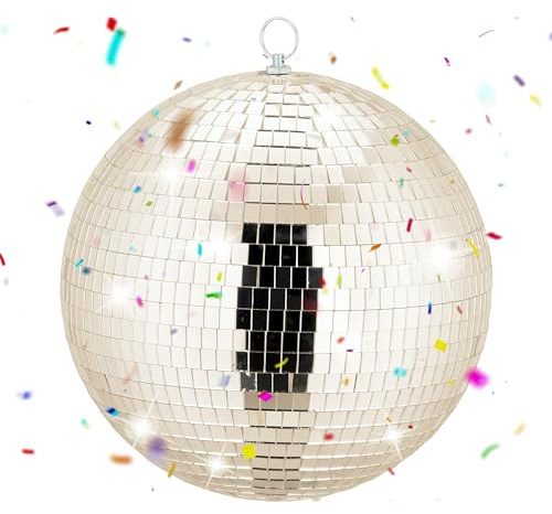 Relaxdays Palla a Specchio Disco Ball Ø 25 cm Decorativa da Appendere per Feste Champagner