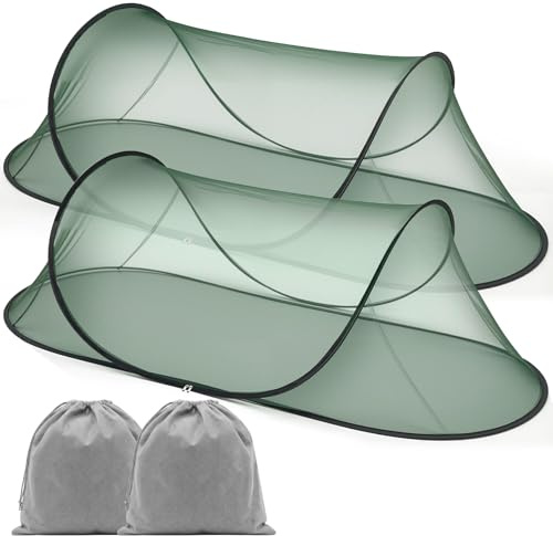 Vincreem 2 Pcs Large Pop up Mosquito Tent Portable Foldable Mosquito Bug Net for Bed Camping Travel Patio Outdoor 78 * 31 * 22 Inch Bug Netting Mesh Tent Canopy for Adults Bedroom, Green