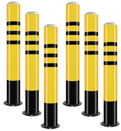 Paletto luminoso solare, paletto di sicurezza in acciaio con luce LED solare, 6 colonne di segnalazione di sicurezza, design riflettente, per aree sensibili al traffico