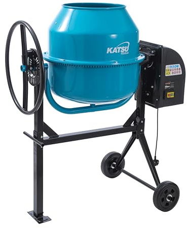 KATSU Tools Electric Concrete Mixer 140L - 550W Portable Cement Mortar Mixing Machine with Cast Iron Ring Gear, Tipping Wheel, Ideal for DIY and Construction, Model 167344
