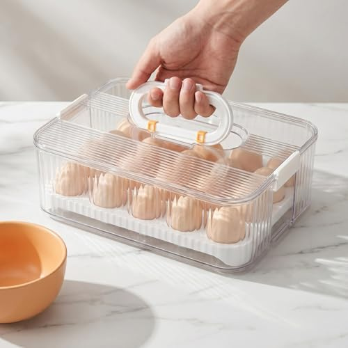 Portauova, Organizzatore Frigorifero con 20 Posti, Contenitore per Alimenti, Scatola di Conservazione Trasparente, Cassetto Uova, Portauova Trasportabile per Cucina e Trasporto