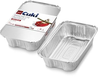 Cuki Vaschette Alluminio Con Coperchi Con Manici, 6 Porzioni, 12 Confezioni Da 2 Pezzi