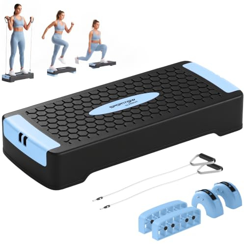 SPORTNOW Steppbrett Höhenverstellbar Fitness 2 Stufen (11/16 cm) | Aerobic Stepper, 2 Widerstandsbändern, Anti-Rutsch-Matte, Rutschfest Step Bench, für Zuhause Fitnessstudio Büro