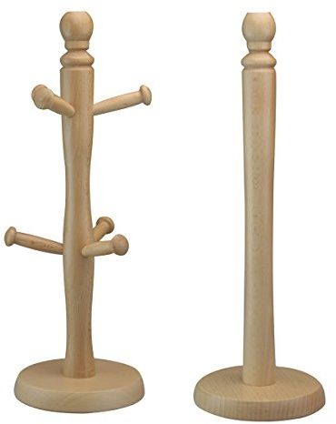 Apollo Beech Mug Tree and Kitchen Roll Holder Natural