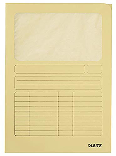 Esselte LEITZ Sichtmappe, DIN A4, Karton, mit Sichtfenster, gelb 160 gqm, Oberteil mit beschriftbarem Druckraster, Sicht- - 100 Stück (3950-00-15)