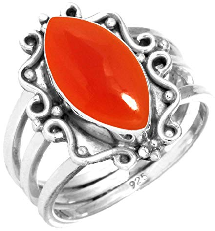 Jeweloporium Bague en argent sterling 925 avec cornaline orange, taille 49,5, pour femme, bijou fait main en pierre précieuse marquise naturelle