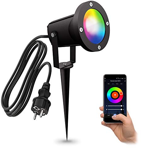 linovum CARI Erdspieß Gartenstrahler mit RGBW Smart LED GU10 - kompatibel mit Alexa & Google Home WLAN App - Spotstrahler mit 2m Kabel & Stecker
