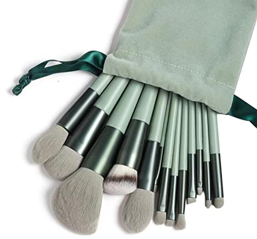 MNBY Pinselset Makeup 13 Stück Make up Pinsel Set pinselset makeup Premium Synthetic Schminkpinsel set für Puder Concealer Highlighter Foundation Eyeliner Lidschatten（grün mit Aufbewahrungstasche）