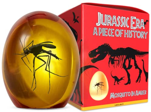 VEOJEIN Jurassic Era - 2D Mosquito in Amber - Piece of History - Resin Paperweight - Realistic Jurassic Collectible - Flat Bottom - Dinosaur DNA - Park on Cane Top - 3D Shaped - 2D UV Printing