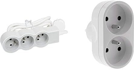 Legrand - Rallonge multiprise Extra-Plate avec 3 Prises de Courant avec Terre avec Cordon 1,5m - Blanc et Gris Clair & Biplite 16A façade - Blanc