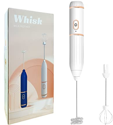 KMYC Milk Frother for Coffee Handheld Electric Rechargeable, Double Whisks 2 in 1 Hand Drink Mixer Foamer for Cappuccino Latte Hot Chocolate,Small Egg Wisking Tool White