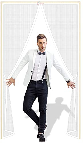 Fliegengitter Tür Insektenschutztür Insektenschutzrollo Schiebetür, 295x180cm mit Full Frame Klettverschluss & Eingenähten Gewichten, Bausatz - Weiß Z