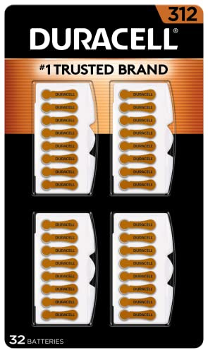 Duracell Hearing Aid Batteries Brown Size 312, 32 Count Pack, 312A Size Hearing Aid Battery with Long-Lasting Power, Extra-Long EasyTab Install for Hearing Aid Devices