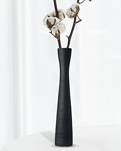Black Ceramic Flower Vase 16.5 Inch Tall Slender Flower Vases, Handmade Vase Modern Minimalist Style Decor for Living Room, Home, Office, Centerpiece,Table and Wedding Party