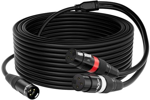 Mygatti XLR Splitter Y-XLR Cable 100 FT, Gold-Plated 3-Pin XLR Male to Dual XLR Female Patch Y Cable, Bi-Directional Balanced Microphone Adapter Cord, Long 1 XLR to 2 XLR Cable, Oxygen-Free Copper