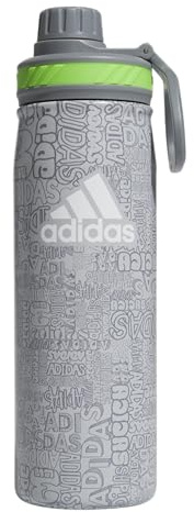 adidas 600 ml Metall-Wasserflasche, warm/kalt, doppelwandig, isoliert, 18/8 Edelstahl, Adi Font Madness Stone Grey/Grey/Lucid Lime Green, Einheitsgröße