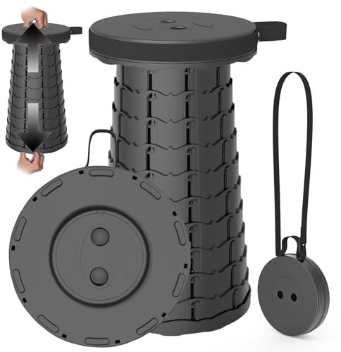 PLOGGING Tragbarer Teleskophocker,Tragbarer Klapphocker,einziehbarer Klapphocker für Camping,Angeln,Reisen, Grillen,Wandern,erstellbare Klapphocker,Faltbarer Hocker,Belastung 200kg mit Karabiner